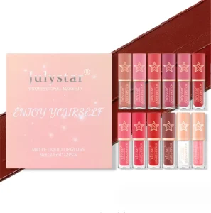 Julystar 12Pcs Watery Liquid Lipstick Set Moisturizing & Highly Pigmented Colored Lip Gloss