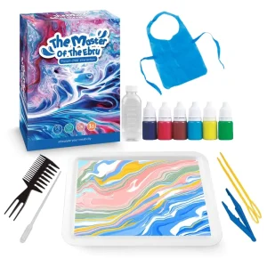 Kids Painting Craft Set Non-Toxic Pigments Creativity DIY Water Marbling Paint Kit with Apron