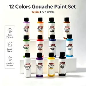 Kinghan 12 Colors 120ml Bulk Gouache Paint & Watercolor Pigment for Art Students Drawing & DIY Projects