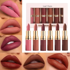 LEAF POEM 6PCS Matte Lipstick Set Waterproof Moisturizing Easy Apply Makeup Set