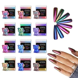 LEQU 12 Colors Holographic Chameleon Mica Powder Epoxy Resin Pigment Nail Art Cosmetic Glass Cup Making Iridescent Color Shift