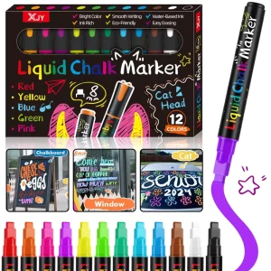 Liquid Chalk Marker Pen Set for LED Message Boards and Rewritable Fluorescent Surfaces, Window Glass Pens