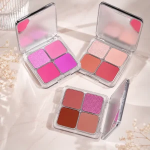 Luxury 4 Shades Blush Palette Matte Shimmer Blendable Pigment Natural Flush Cheek Makeup Blusher Private Label Custom