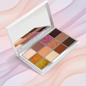 Luxury Private Label 12 Color Waterproof Matte Glitter Eye Makeup Shimmer Finish Cruelty Free Eyeshadow Palette All Skin