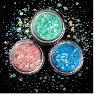Macaroon Holographic Chunky Glitter Solvent Resistant Bulk Glitter Powder For Tumbler Cups Resin Crafts Decoration