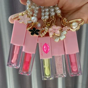 Magic Moisturizing Fruit Color Changing Lip Oil Pigmented Lip Plumper Shinne 45 Colors Lip Oil with Bow Chain