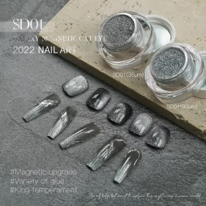 Metallic Silver Cat Eye Magnetic Liquid Sequin Nail Powder 3D Holographic Pigment