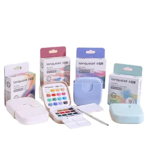Mini Square Box Portable Travel Solid Watercolor Paint Set with Paper 12 Colors Portable Painting Art Palette