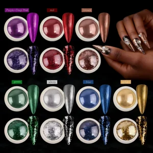 Mirror Chrome Nail Powder Solid Acrylic Pigment Shimmer Metallic Electroplating Effect Holographic Foil for Nail Art Design