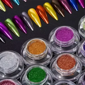 Mirror Effect Neon Nail Art Pigment Powder with Pearl and Chrome for Nail Salon Use