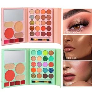 Multi-Use Long-Lasting Waterproof Dark Eyeshadow Palette Shimmer Finish Pigment Blush Highlighter 35g