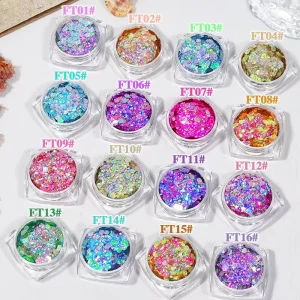 Nail Art Bulk Large Sequins 16 Colors Glitter Lens Fluorescent Sequins Nail Art Diy Slime Colorful Mixed Glitter Pigment Powder