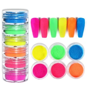 Nail Charms 6 Neon Colors Nail Art Powder Manicure Salon Fluorescent Glitter Nail Powder