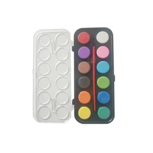 Non-Toxic 12-Color Solid Watercolor Paint Set with Case and Brush, Portable, Washable, for Kids