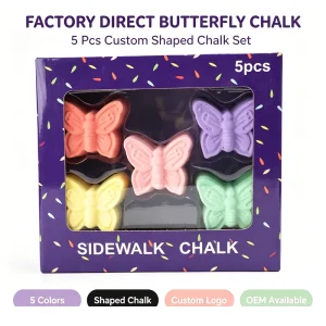 Non Toxic Dustless Butterfly Shaped Sidewalk Chalk 5 Pcs Kids Outdoor Graffiti Drawing OEM Gift Set with Certified Safe Colors