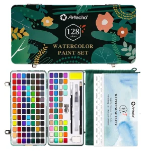 Non Toxic Eco Friendly Watercolor Paint Set 128 Colors Water Colors Perfect Kit for Beginners Professionals Paper Canvas
