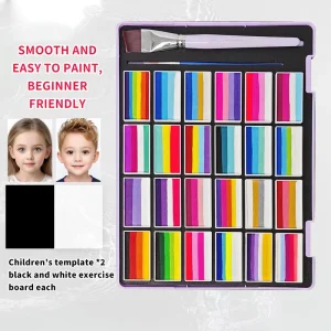 Non-Toxic Kid-Safe 24-Color Gradient Face Paint Kit with Brushes and Templates