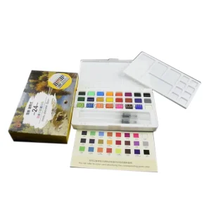 Non-Toxic Portable Dry Gouache 24-Color Solid Watercolor Block Set for Kids