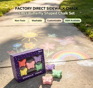 Non-Toxic Washable Butterfly-Shaped Sidewalk Chalk 5-Piece Kids Outdoor Drawing Set