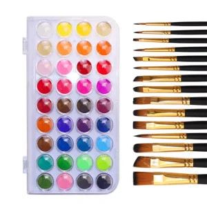 Non toxic 36 Color Solid Water Color Paints Cake Pigment Set with 15 Nylon Brushes Children’s Canvas Painting Low MOQ