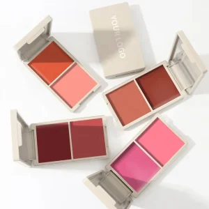 OEM&ODM High Pigment Two Color Cream Powder Blush Palette Lip Cheek Blusher Private Label Waterproof Blush Palette