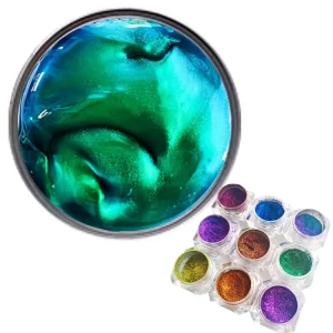 Optical Variable Ink Green to Blue Teal Mica Color-Shifting Chameleon Pigment Powder for Ink and Watercolor