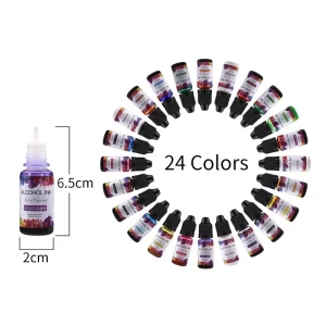 PJ009 24 Color Pigment Versatile Art Alcohol Ink Set Color Concentrate Fluid Dye for Epoxy Resin Crafts Candle