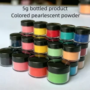 Packaged Small Bottles Containing 5g 10g 30g and 50g of Cosmetic grade Metallic Pearlescent Mica Pigment
