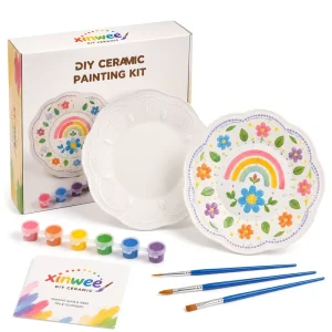 Paint Your Own Ceramic Plate Kit Kids DIY Floral Rainbow Craft Set Educational Art Activity Birthday Gift for Creative Girls
