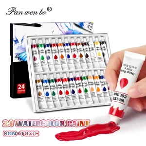 Panwenbo 12ml 0.4oz 24 Vibrant Colors Set Aluminum Tube Professional Watercolor Paint Set for Painters Students Beginners