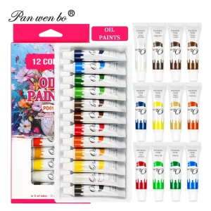 Panwenbo 6ml 0.2oz 12 Oil Based Colors Tubes Non Toxic Oil Painting Set Artist Painting Oil Paint Set for Art Canvas DIY
