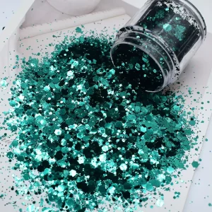Polyester Sequins Dark Green Solvent Resistant Metallic Glitter Mixed Chunky Glitter Bulk