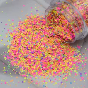 Polyester Small-Size Mixed Fluorescent Neon Glitter, Chunky Matte Glitter for Epoxy Resin, Nail Art, Crafts, Tumblers, and Slime