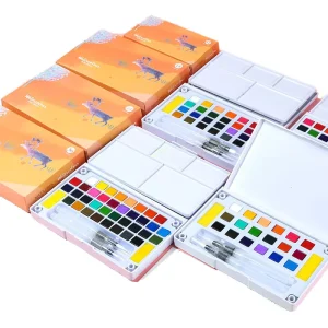 Portable Artist Watercolor Paint Set with Brush, Sponges and Palette