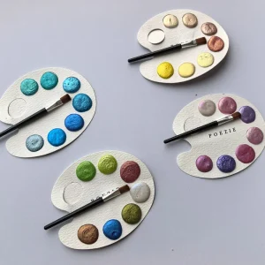 Portable Shiny Paint Card 7 Color MiNi Solid Pearlescent Watercolor Paint Outdoor Gouache Paintwith Brush Customizable
