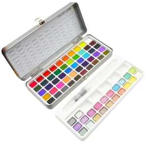 Portable Travel Solid Pigment Watercolor Paints Set 72 Colors Non Toxic Safe Water Brush Pens for Paper Canvas