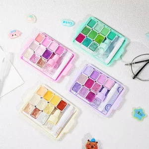Portable Watercolor Set 10 Colors Solid Pigment with Brush and Bottle