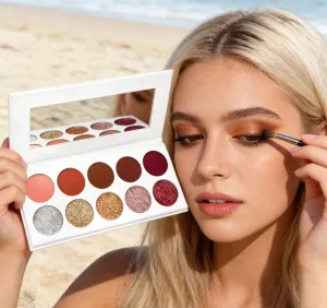 Private Label 10 Color Eye Shadow Palette High Pigment Matte Waterproof Eyeshadow with Glitter & Blush Customizable Tones