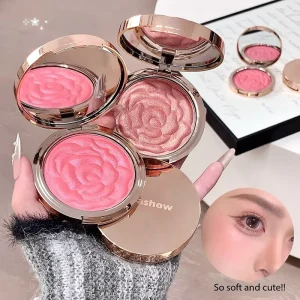 Private Label Bestseller Embossed Rose Blush Powder Fine Texture Pearlescent Glow High Pigment Highlighter Eyeshadow Fair Face