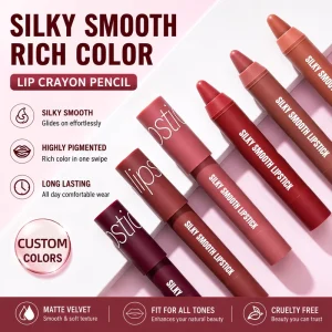 Private Label Moisturizing Lip & Cheek Tint Crayon Waterproof Long Lasting Lipstick Pen Velvet Matte Crayon Lipstick