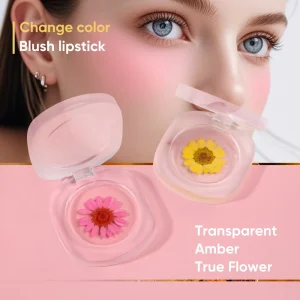 Private Label Vegan Pigmented Natural Makeup Flower Cheek Lip Blusher Tint Black Pink Magic PH Color Changing Waterproof Powder