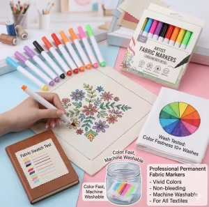Professional 12 Color Textile Marker Kit Non Toxic Washable Fabric Paint for DIY Clothing Sneakers & Handmade Crafts