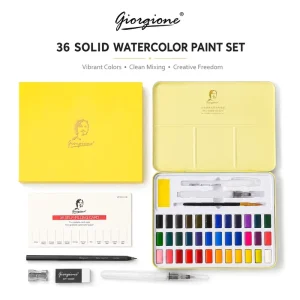 Professional 36 Colors Yellow Iron Box Solid Watercolor Paint Factory Direct Watercolor Kit For Art Supplies