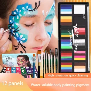 Professional Natural Plant Based Face Body Painting Kit 12 Vivid Colors Washable Bulk Pack for Children Event