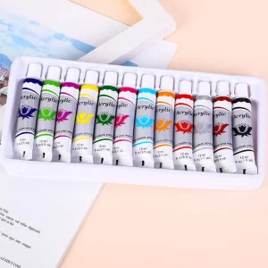 Professional Private Label Non toxic Eco friendly Acrylic Paint Tube 12 Colors Set for Paintings by Numbers Glass Canvas Paper
