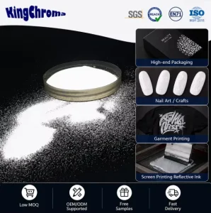Reflective Powder Nd>1.90 Index for High end Packaging for Screen Printing Reflective Ink Nail Art Crafts Garment Printing