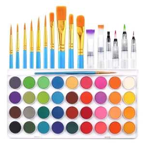 Round Shape Solid Pigment Custom 36 Colors Watercolor Cake Set with Paint Brush
