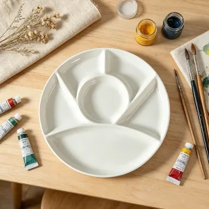 Round White Ceramic Paint Palette Pigment Mixing Tray Art Palette for Watercolor Gouache Painting