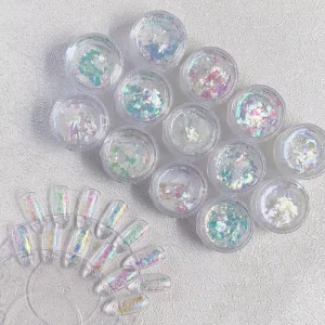 SH Multicoloured Mirror Transparent Chameleon Flakes Acrylic Aurora Nail Powder Chrome For Beauty Mermaid Iridescent Effects