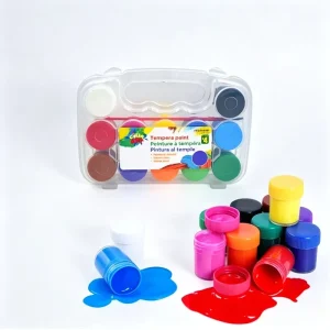 Safe Kids Tempera Paint Set 12 Colors Washable Craft Paint Kit with Handle Carrying Box and Paintbrush for Toddlers Children